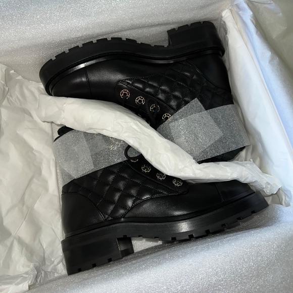 Chanel Shiny Lambskin Quilted Lace Up Combat Boots - Picture 13 of 13
